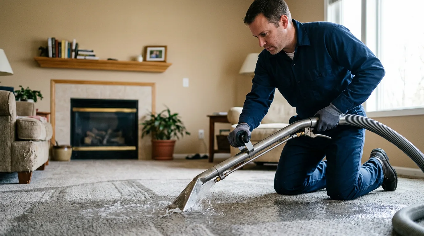 Water damage restoration technician working near Hiram, ME